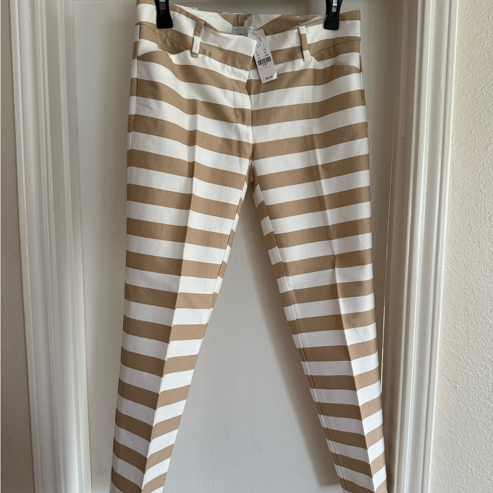 New York & Company Striped Beige and White Ankle Pants